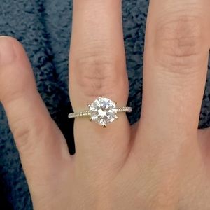 Round CZ simulate diamond engagement ring sterling silver plated, women’s size 5
